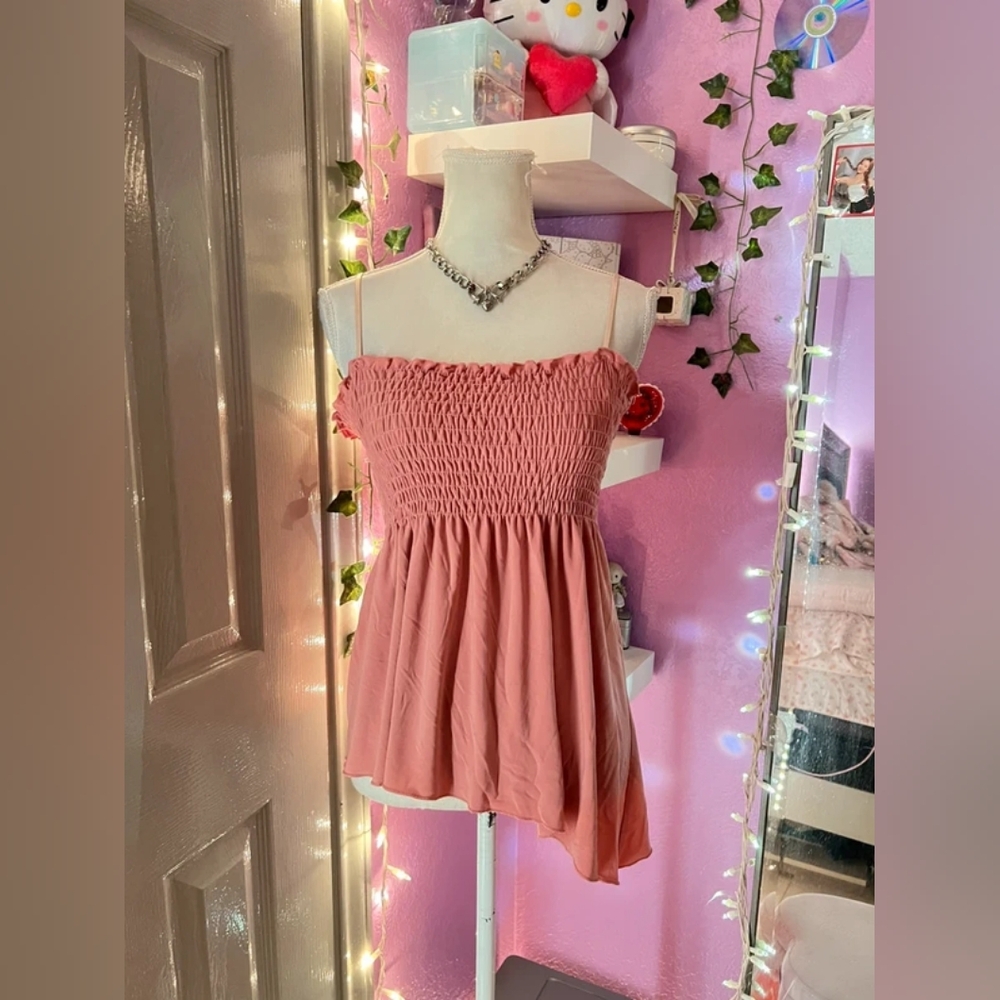 Pink Smocked Strapless Top